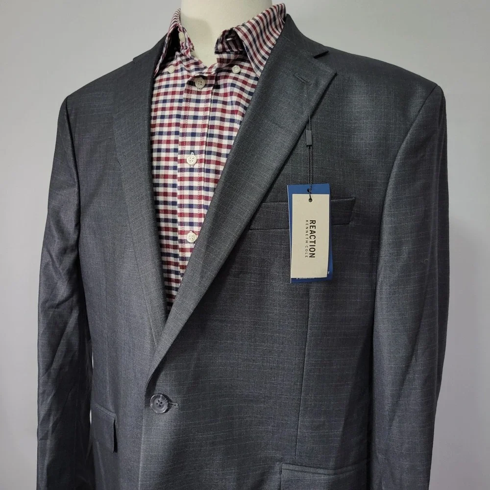 Kenneth Cole Reaction‎ Men's Sport Coat Blazer Gun Metal Techni-Cole 48R NEW